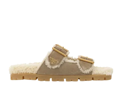 PRADA Women's Sand Suede Slippers "Beige"