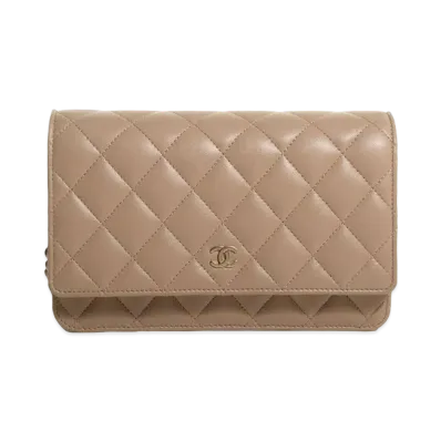 CHANEL Lambskin Matelasse Chain Wallet "Beige"