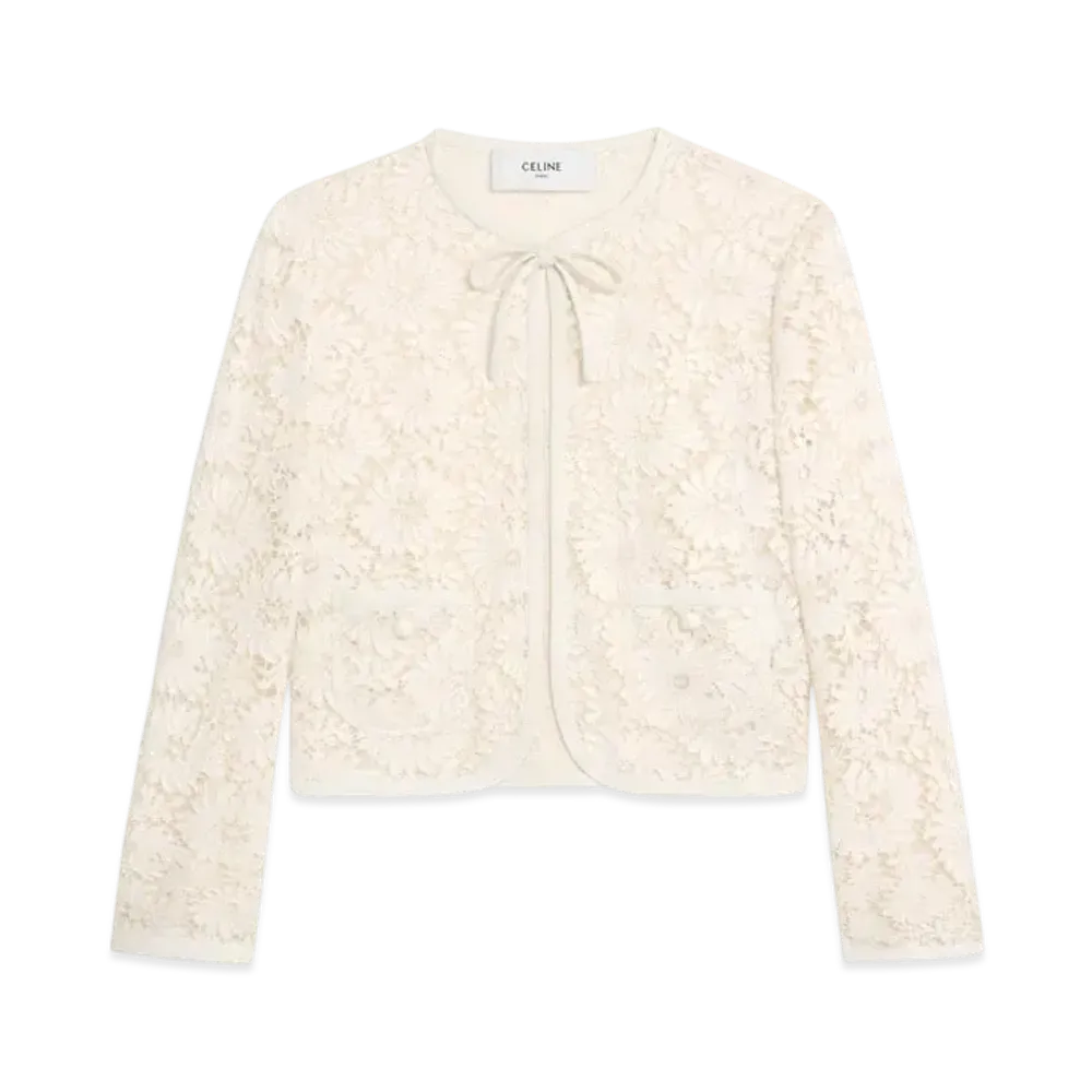 CELINE Women's Verneuil Jacket in Linen and Cotton Lace "Ivoire"