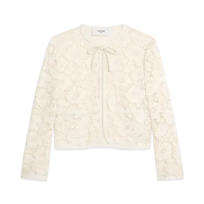 CELINE Women's Verneuil Jacket in Linen and Cotton Lace "Ivoire"