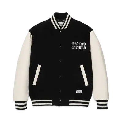 WACKO MARIA Leather Varsity Jacket "Black"