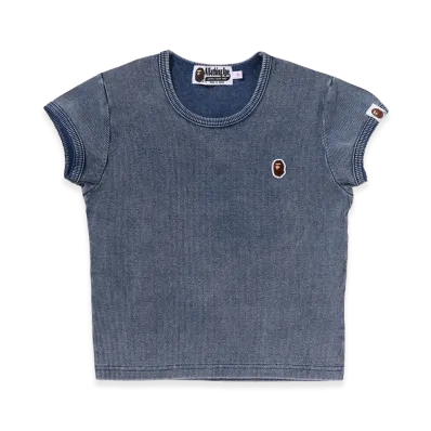 A BATHING APE Women's Ape Head One Point Indigo Cropped Tee "Lightindi"