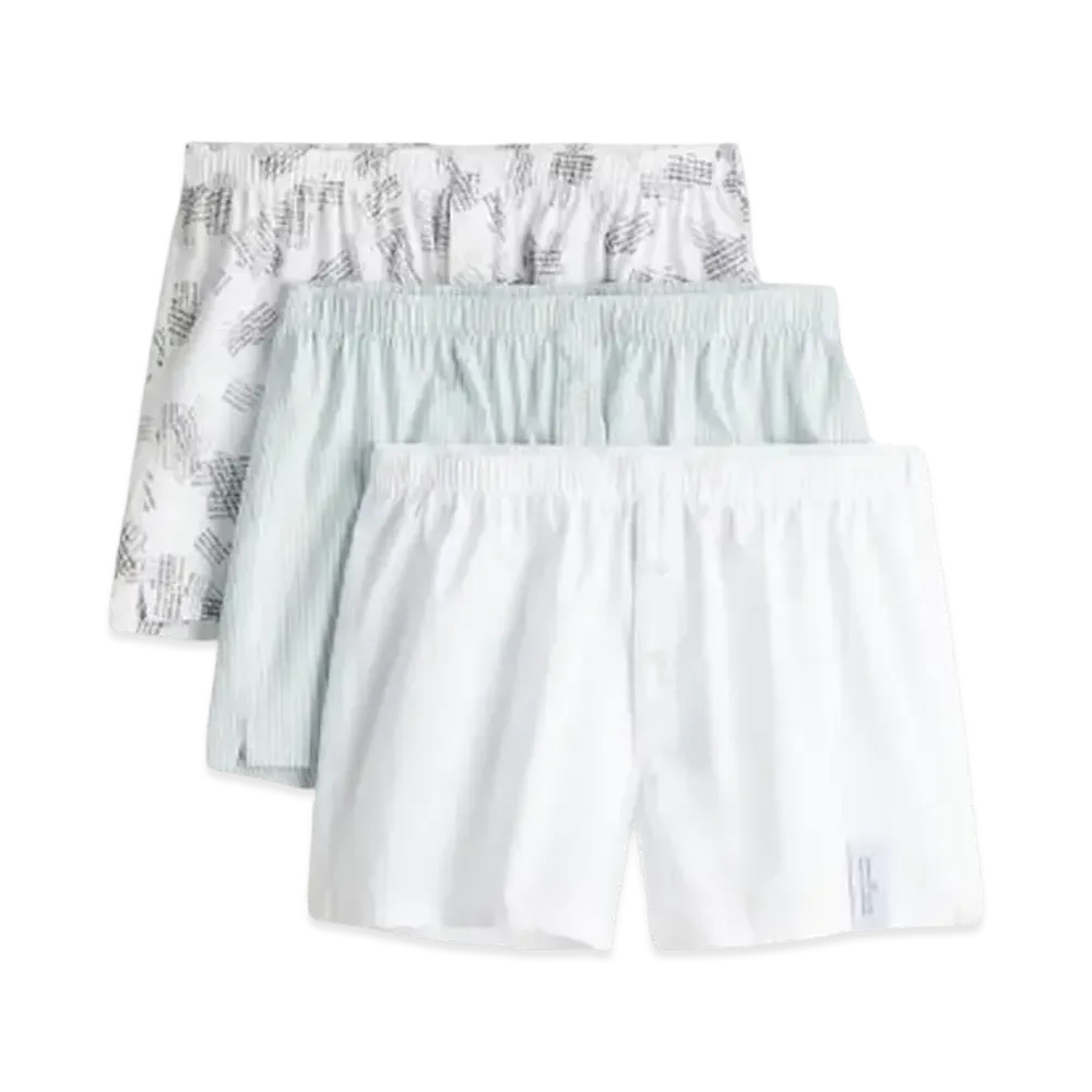 rokh x H&M Set Of 3 Woven Cotton Boxer Shorts "White/Pattern"