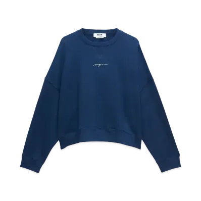 MSGM Blue Jersey Sweatshirt With Mirco Logo Print "Navy"