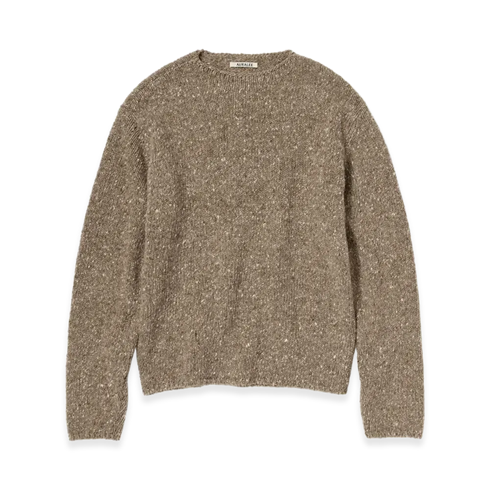 AURALEE Low-Gauge Homespun Tweed Knit P/O "Top Brown"