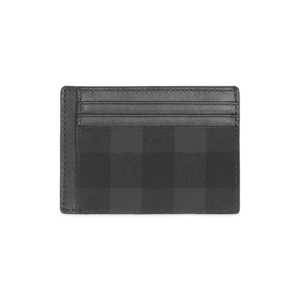Burberry Check & Leather Money Clip Card Case "Charcoal"