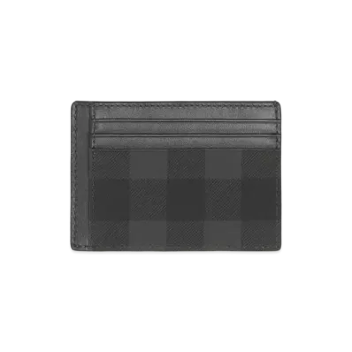 Burberry Check & Leather Money Clip Card Case "Charcoal"