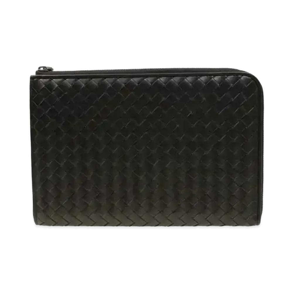 Bottega Veneta Intrecciato Lambskin Docment Bag "Black"