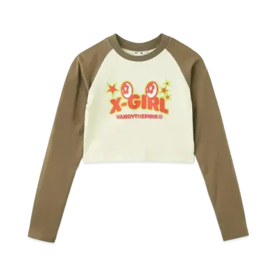 X-Girl x VANDY THE PINK Raglan L/S Baby Tee "Brown"