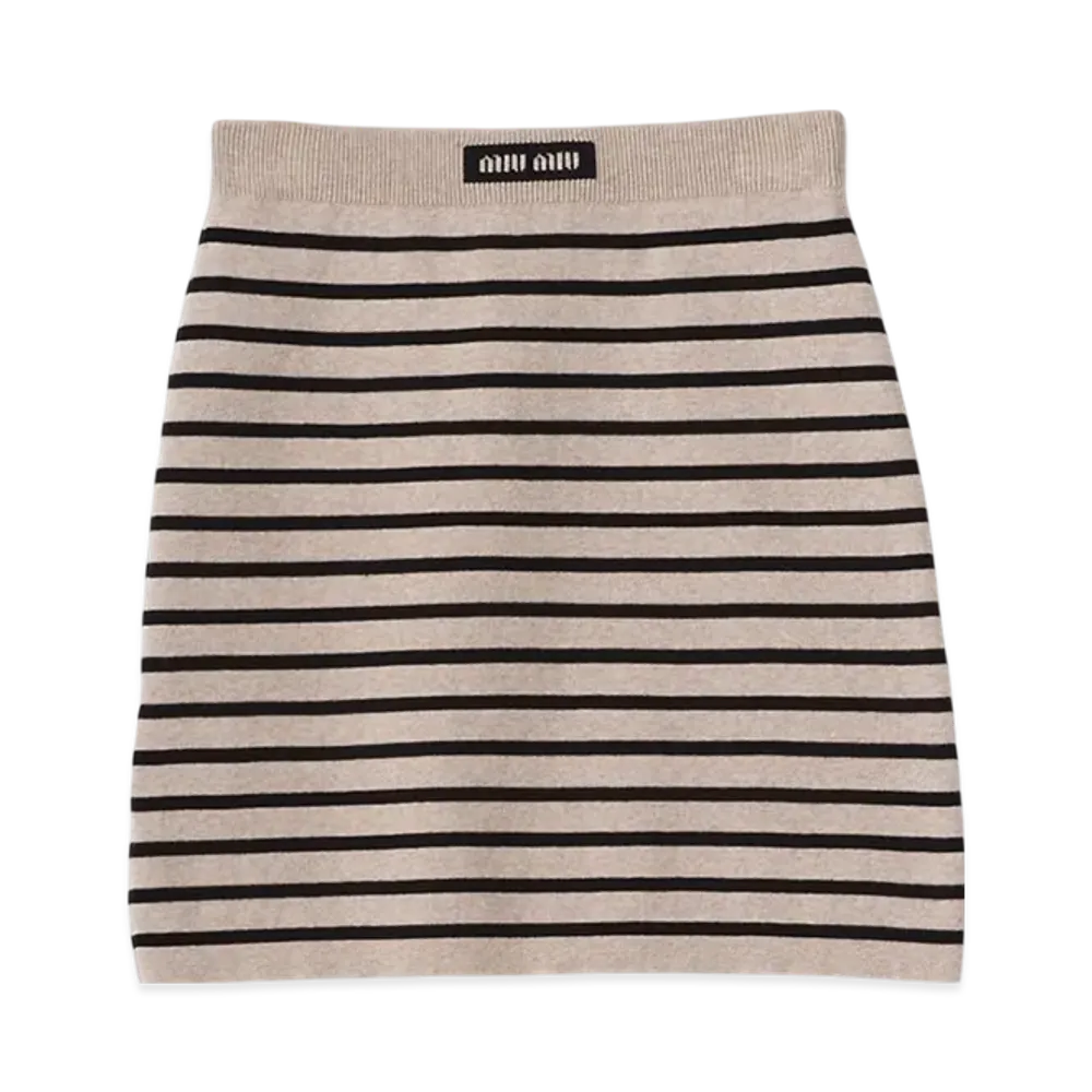 MIU MIU Cotton Mini Skirt "Limestone/Black"