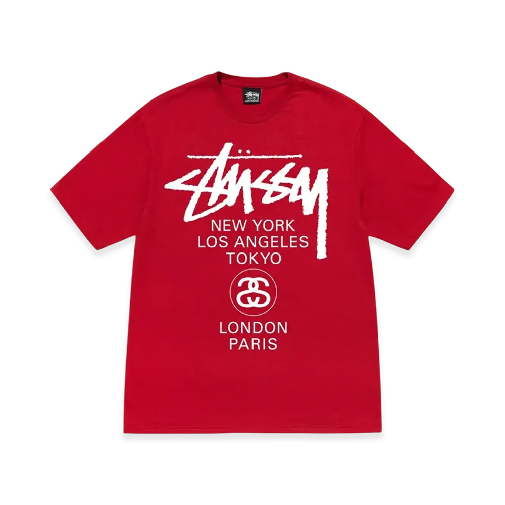 Stussy World Tour Tee "Dark Red"