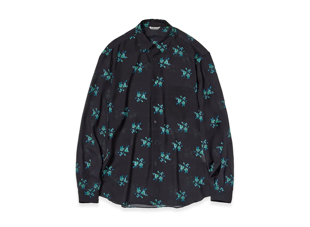 AURALEE Printed Airy Silk Georgette Shirt "Ink Black"