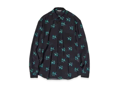 AURALEE Printed Airy Silk Georgette Shirt "Ink Black"