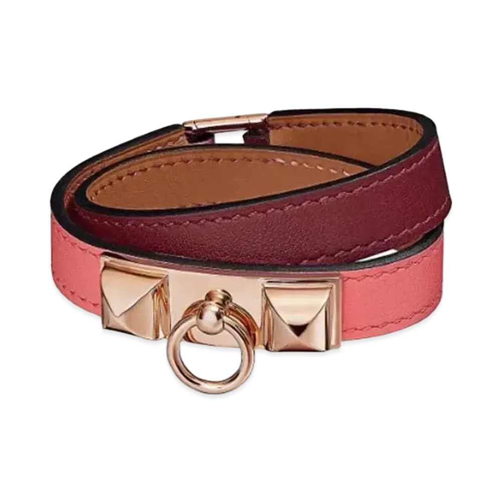 Hermes Rivale Leather Bracelet "Rouge Ash/Pink Gold"