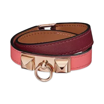 Hermes Rivale Leather Bracelet "Rouge Ash/Pink Gold"