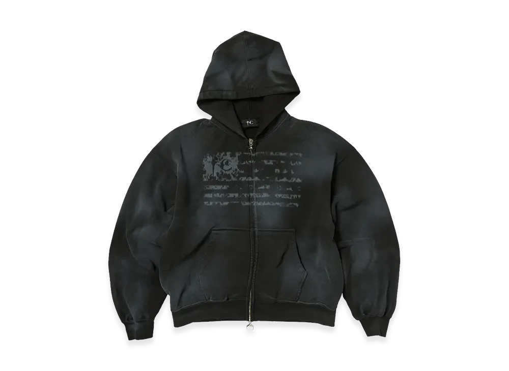 THUG CLUB Dirty Washed Old Glory Zip-Up Hoodie "Black"