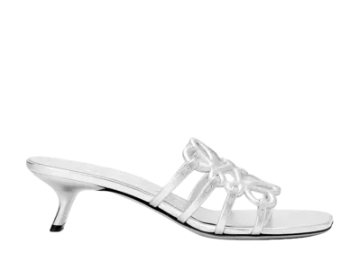LOEWE Women's Petal Anagram Slide in Laminated Lambskin "Silver"