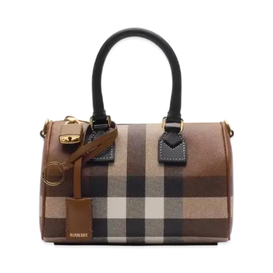 Burberry Mini Check Bowling Bag "Dark Birch Brown"