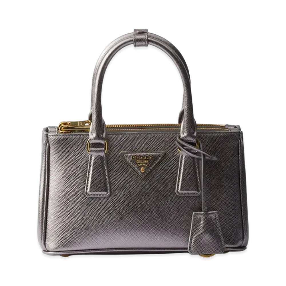 Prada Galleria Patent Saffiano Leather Mini Bag "Chrome Silver"
