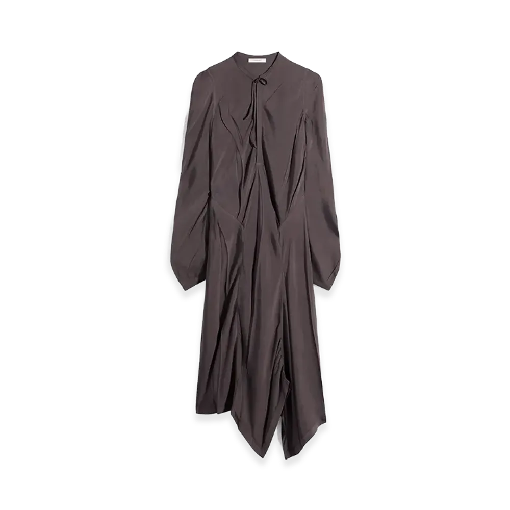 LEMAIRE Women's Poly-Viscose Twill Creased Bias Dress "Glossy Brown"