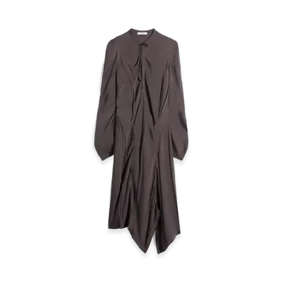 LEMAIRE Women's Poly-Viscose Twill Creased Bias Dress "Glossy Brown"