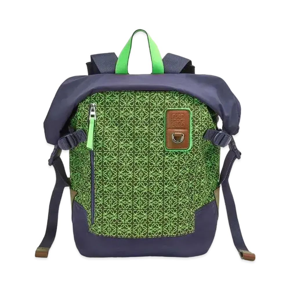 LOEWE Roll-top Backpack In Anagram Jacquard And Nylon "Apple Green/Deep Navy"