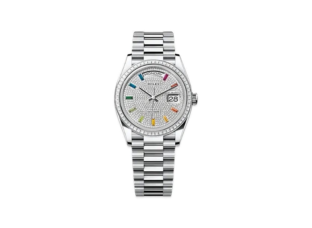 ROLEX Day-Date 36mm Platinum Diamond 128396TBR "Pave diamonds"