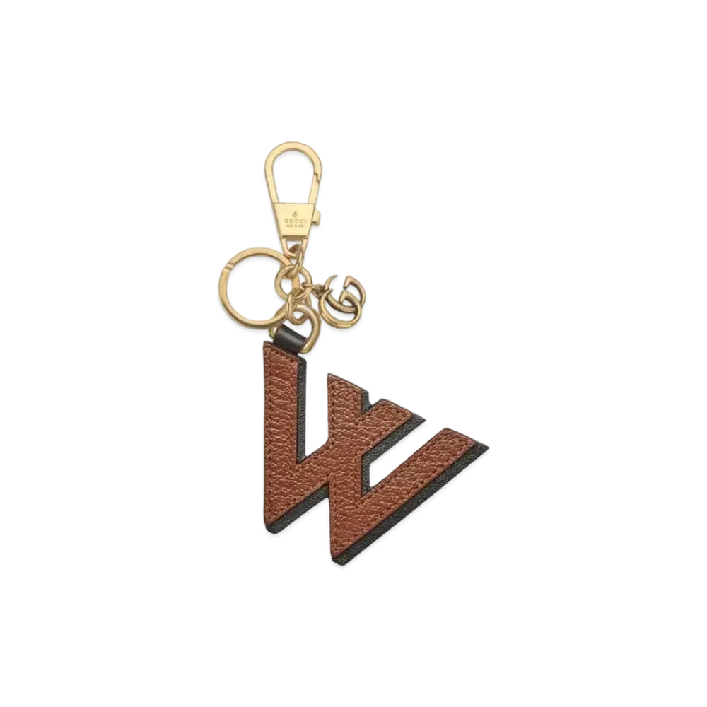 GUCCI Letter W Keychain Leather "Brown/Black"