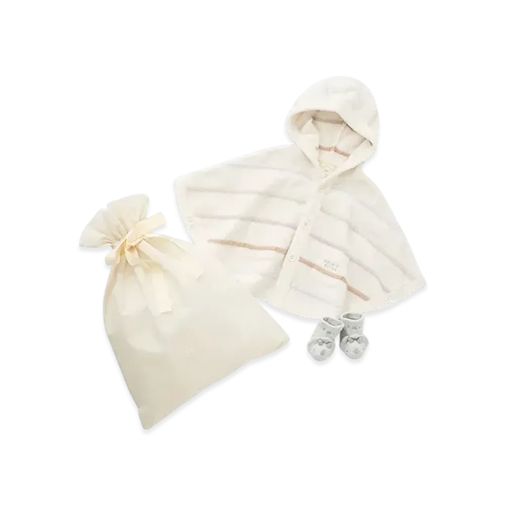 GELATO PIQUE Wrapped Baby Smoothy Colorful Border Poncho & Dinosaur Socks Set "Off White"