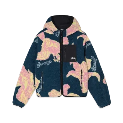 Stussy FLORAL SHERPA HOOD JACKET "Dark Teal"