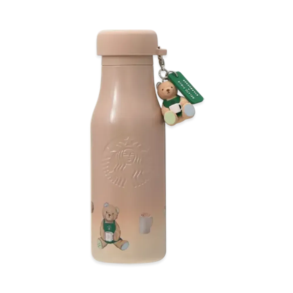 STARBUCKS x GELATO PIQUE Stainless Steel Bottle with Lid Cover Bear Charm 473ml "Mocha Beige"
