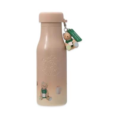 STARBUCKS x GELATO PIQUE Stainless Steel Bottle with Lid Cover Bear Charm 473ml "Mocha Beige"