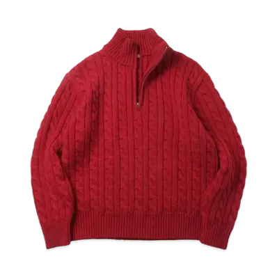 A.PRESSE Cashmere Aran Half Zip Sweater "Red"