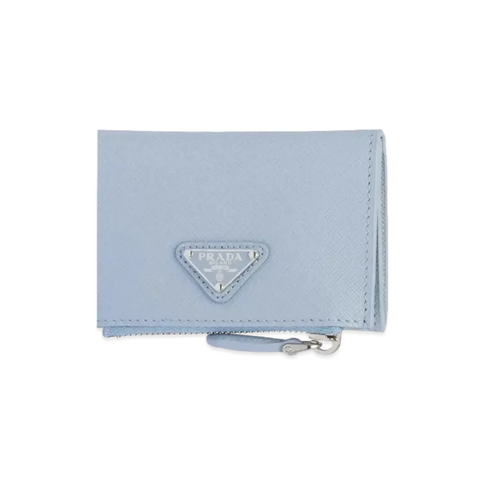 PRADA Saffiano Leather Card Holder "Pale Blue"