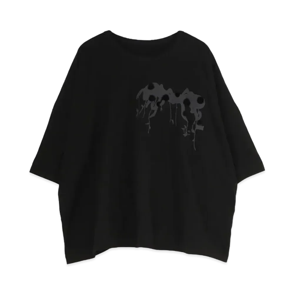 Yohji Yamamoto Y's PLAIN STITCH BUG PIGMENT FLOCKY PRINT ROUND NECK BIG T "Black"