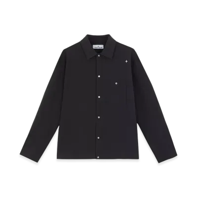 Stone Island 105G6 Bi-Stretch Wool Nylon Oxford Stone Island Stellina Overshirt with Pocket and Snaps - 24FW "Marine Blue"