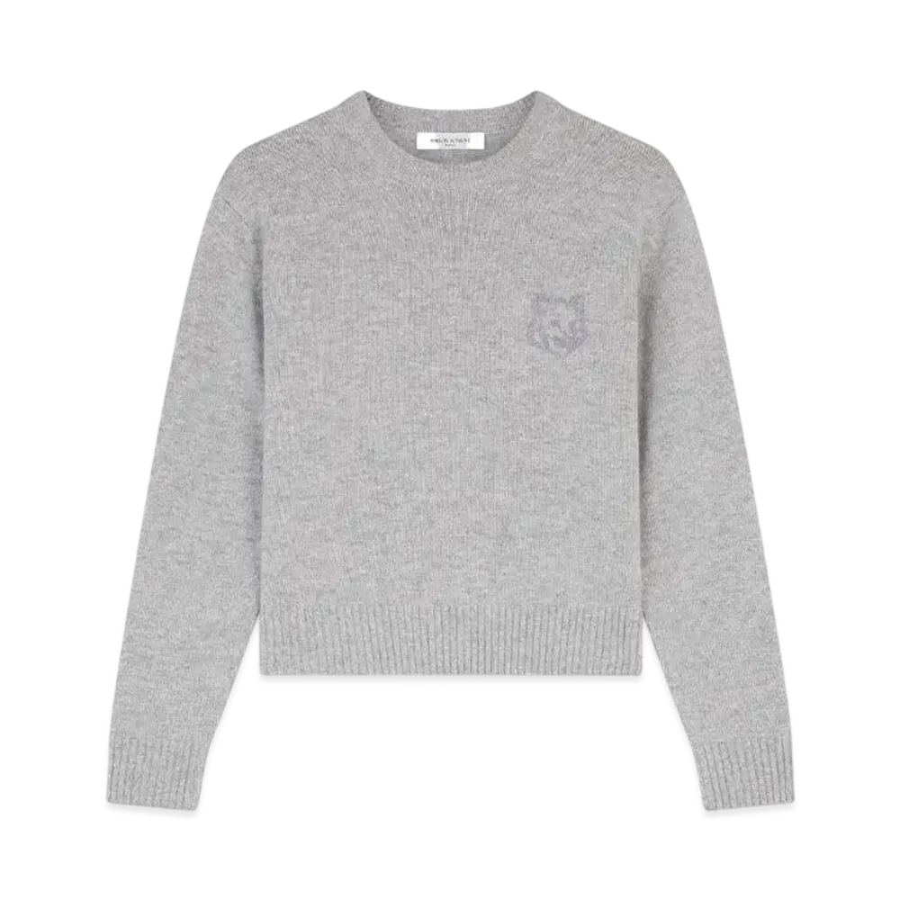 Maison Kitsune Bold Fox Head Embroidered Cropped Jumper "Light Grey Melange"