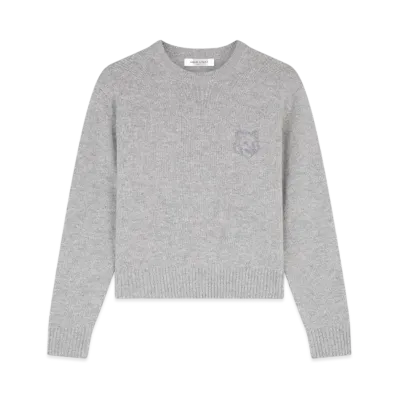 Maison Kitsune Bold Fox Head Embroidered Cropped Jumper "Light Grey Melange"