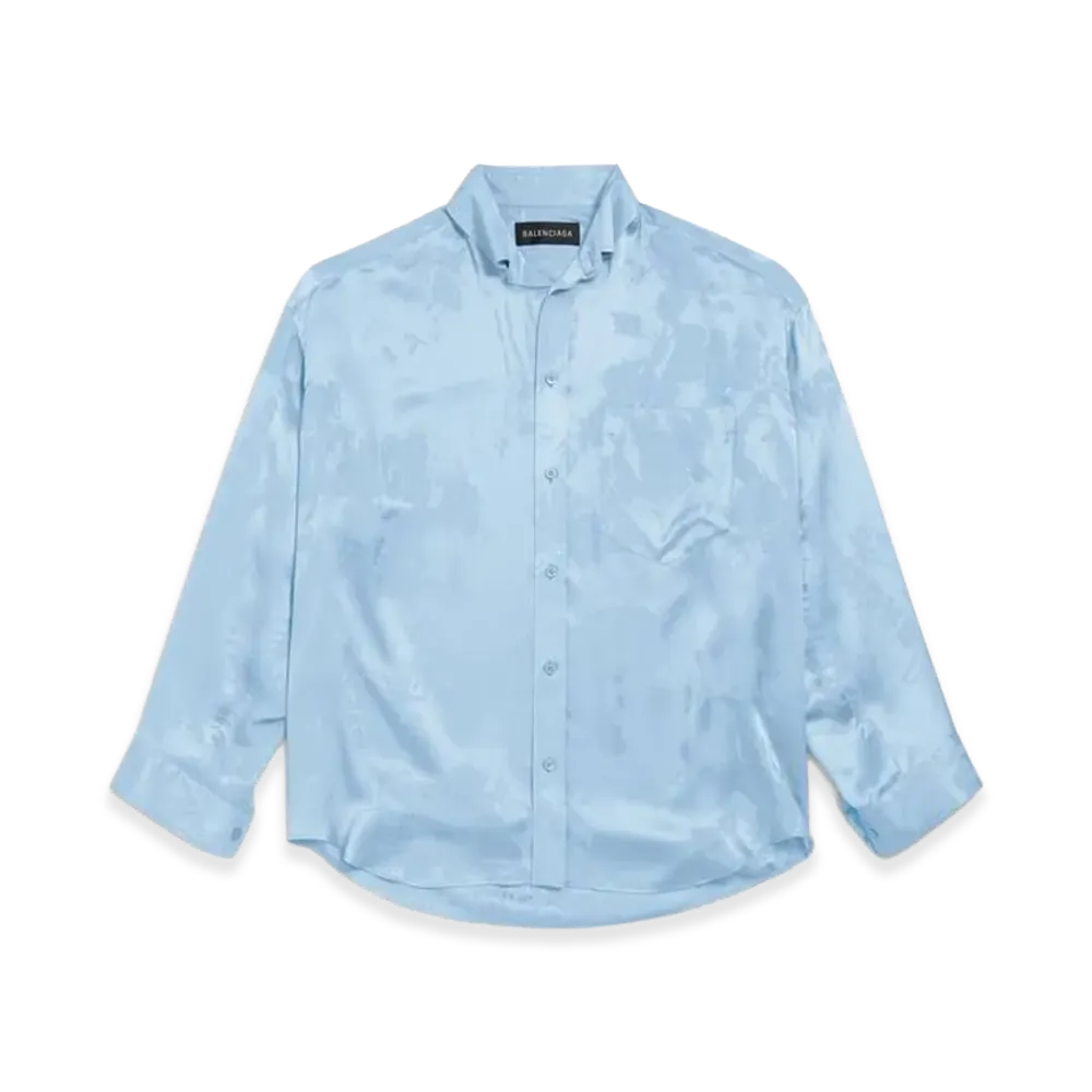 BALENCIAGA Women's Washed Crayon Allover Long Sleeve Cocoon Shirt "Baby Blue"