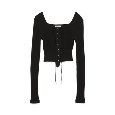 FUMIKA UCHIDA Vintage Ribbed Corset Top _Long Sleeeve "Black"