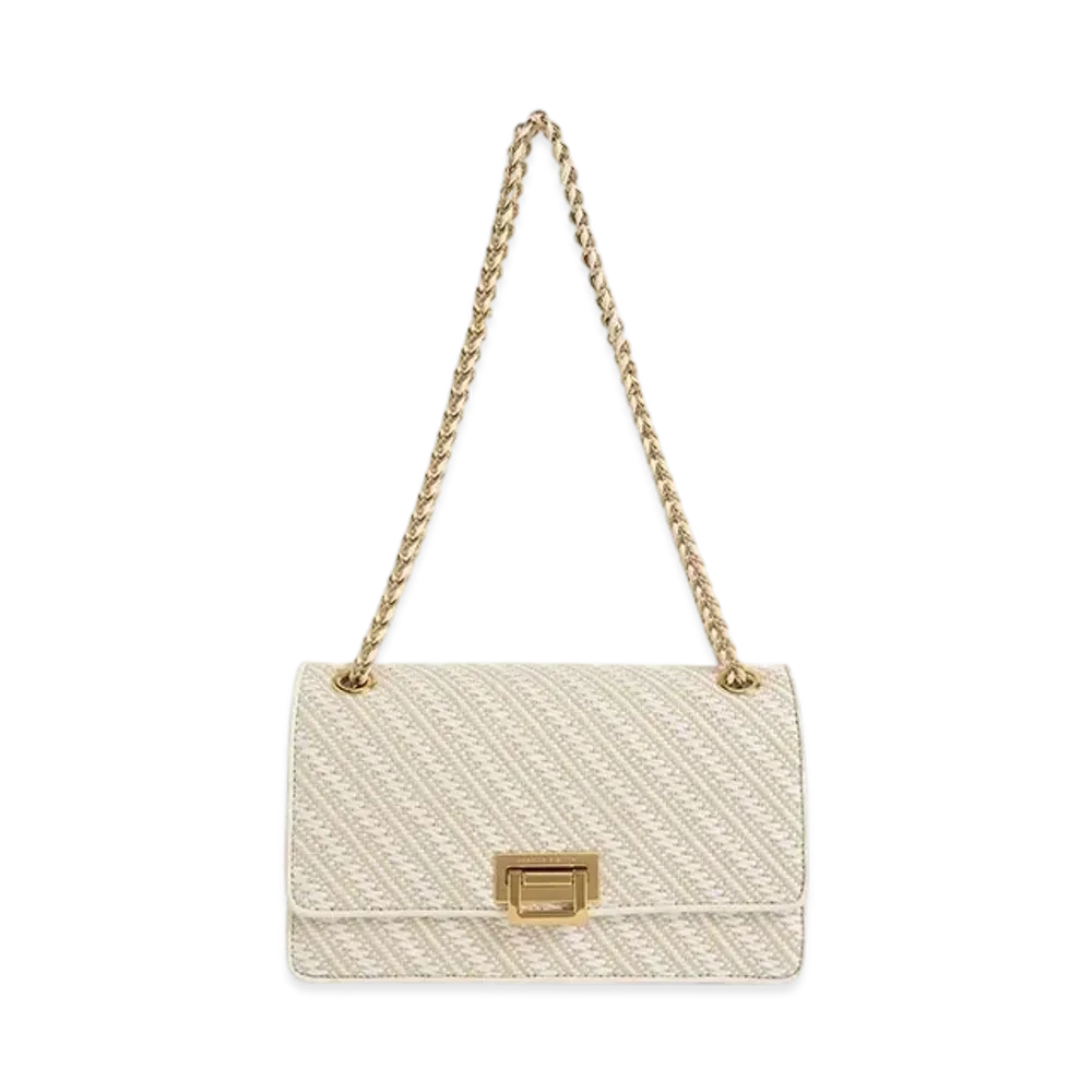 CHARLES & KEITH Chain Handle Shoulder Bag "White"
