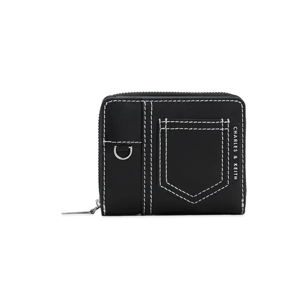 CHARLES & KEITH Anthea Contrast Trim Zip Around Wallet "Black"