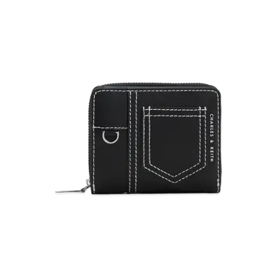 CHARLES & KEITH Anthea Contrast Trim Zip Around Wallet "Black"