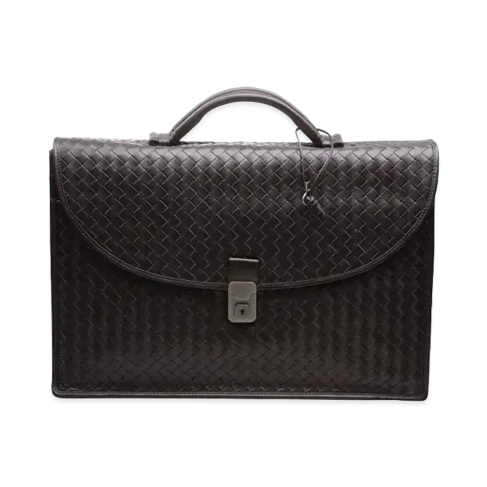 Bottega Veneta Intrecciato Briefcase "Dark Brown"