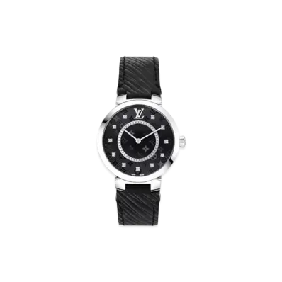 Louis Vuitton Tambour Slim Monogram Quartz 33mm "Stainless Steel/Noir"