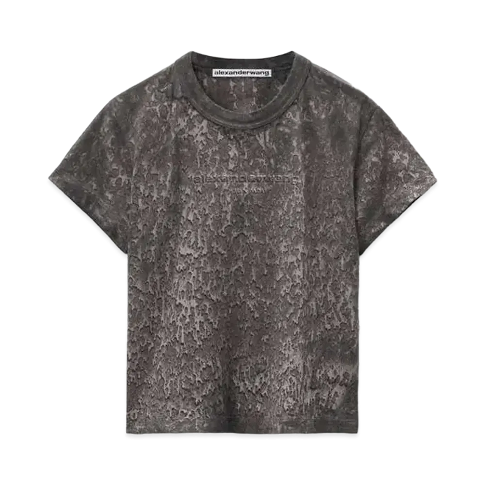 Alexander Wang Emboss Logo Splatter Wash Cotton T-shirt "Steel Grey Splatter"