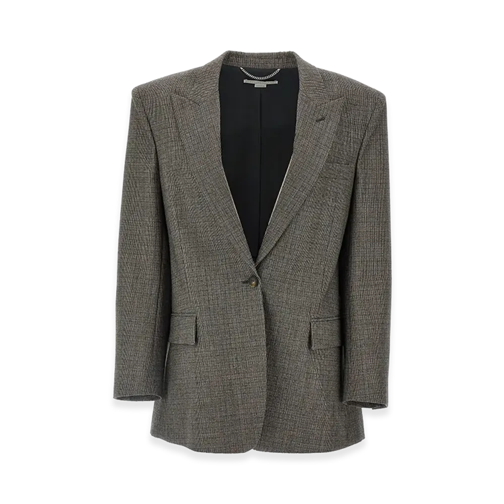 STELLA McCARTNEY Women's Single-Breasted Micro Houndstooth Blazer "Gray"