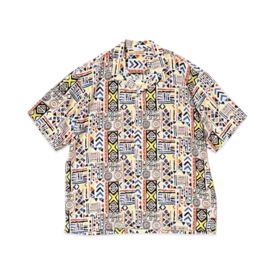 BEAMS Geometric Print Open Collar Shirt "White"