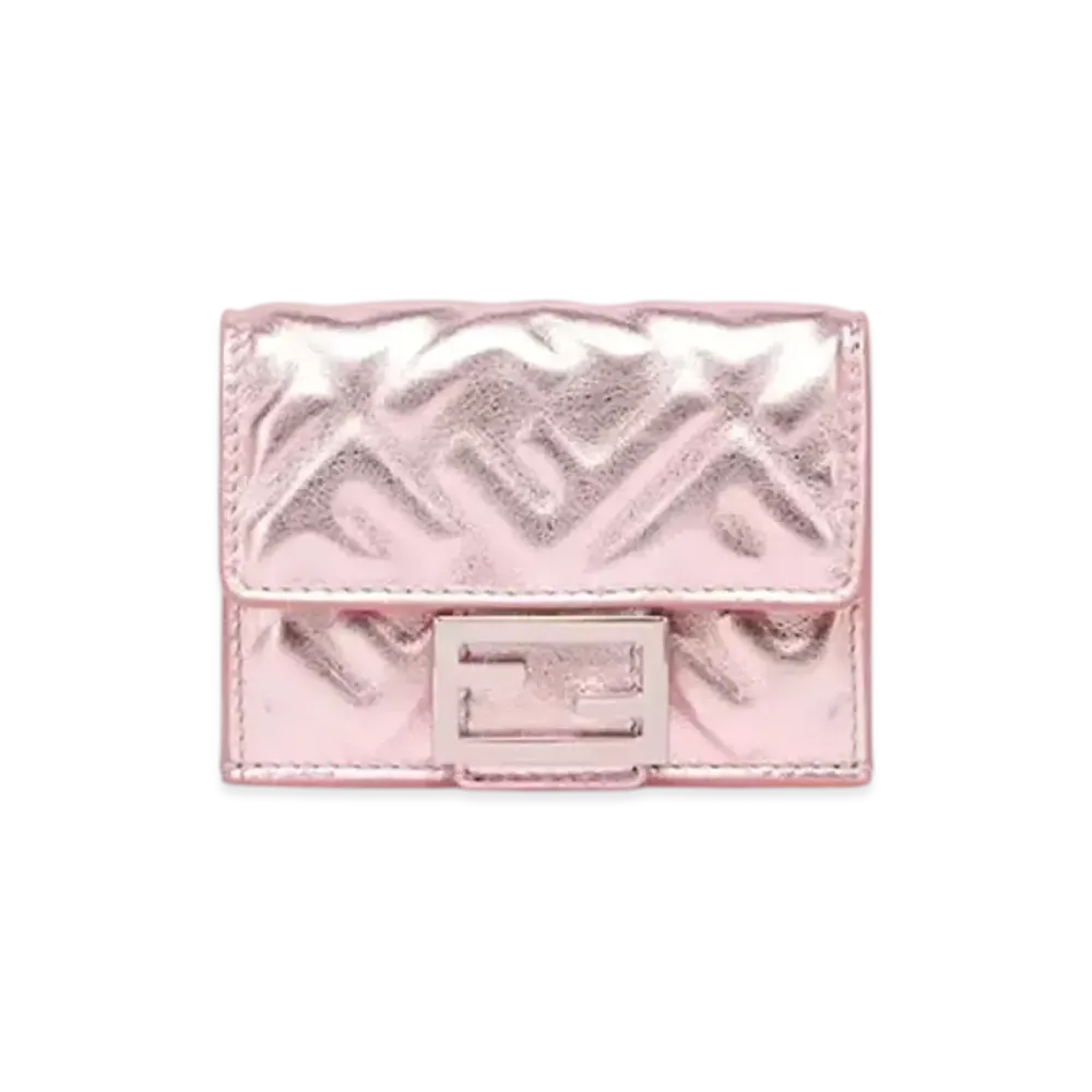 FENDI Baguette Micro Trifold FF Metallic Leather "Pink"
