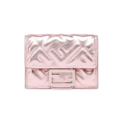 FENDI Baguette Micro Trifold FF Metallic Leather "Pink"